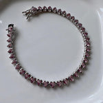 PULSEIRA RIVIERA ZIRCÔNIA CORAÇÃO ROSA CLARO 18CM