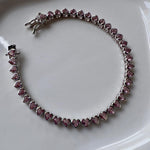 PULSEIRA RIVIERA ZIRCÔNIA CORAÇÃO ROSA CLARO 18CM