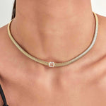 COLAR MALHA SNAKE COM CRISTAL QUADRADO BANHADO A OURO